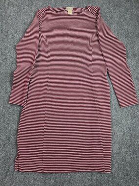 Duluth Trading Co Burgundy & White Striped Long Sleeve Dress S Polyester Blend